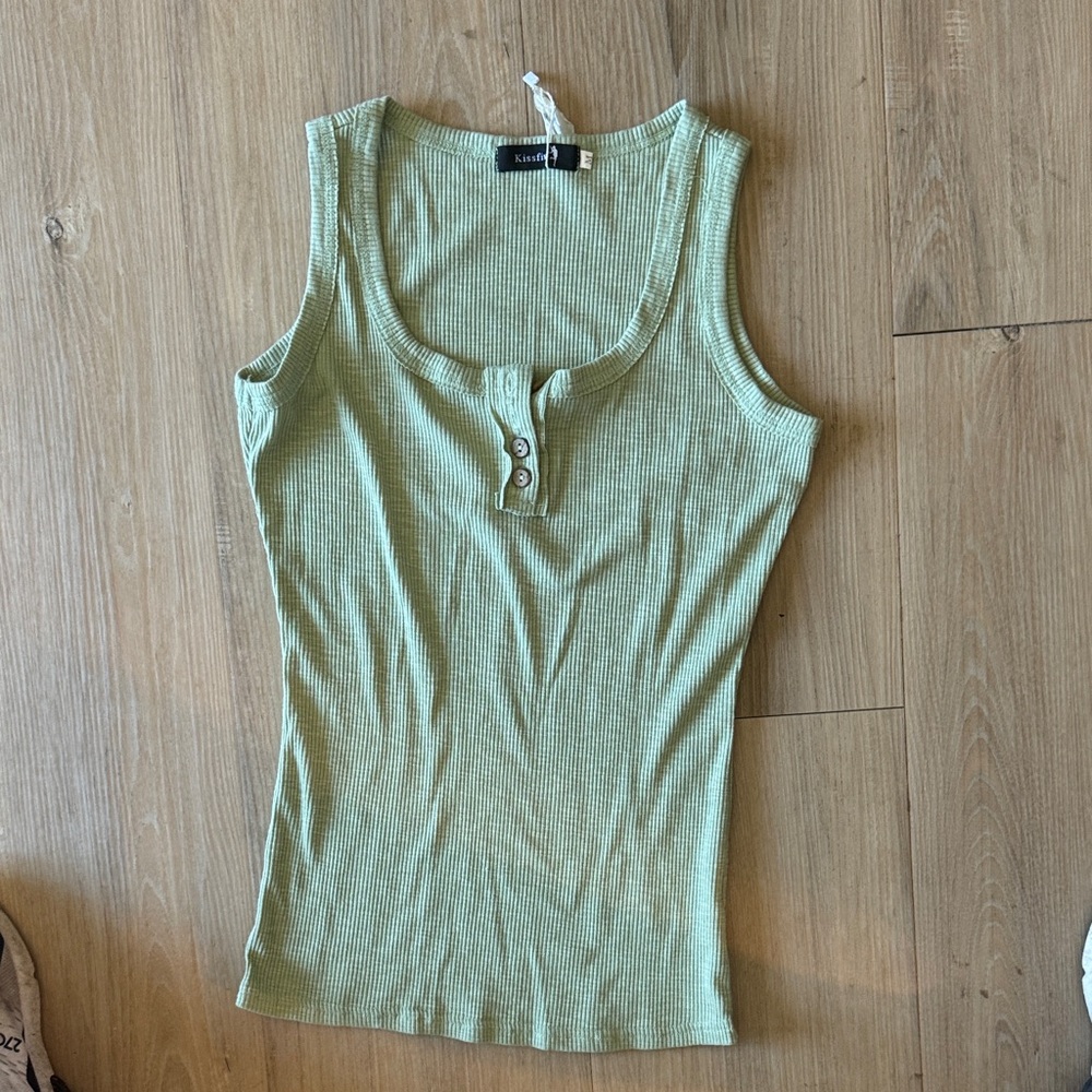 Kendall & Kylie Light Green Ribbed Tank Top